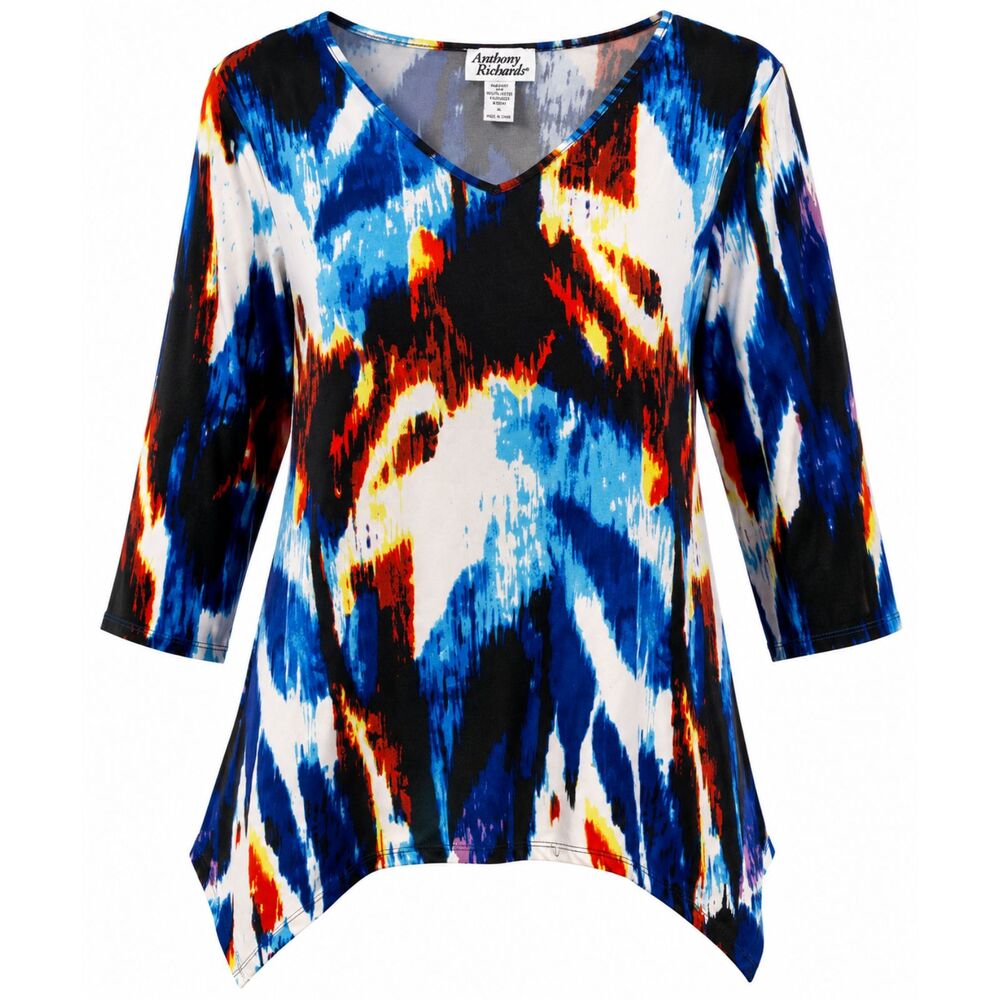 Anthony Richards Women’s XL Abstract Print V Neck Handkerchief Hem Tunic Top